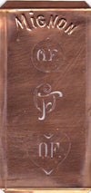 OF - Hübsche alte Kupfer Schablone mit 3 Monogramm-Ausführungen