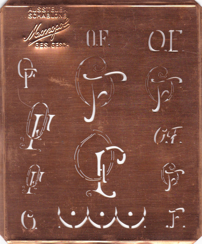 www.knopfparadies.de - OF - Antike Stickschablone aus Kupferblech