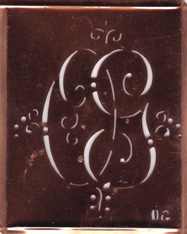 OG - Alte Monogramm Schablone mit nostalgischen Schnörkeln