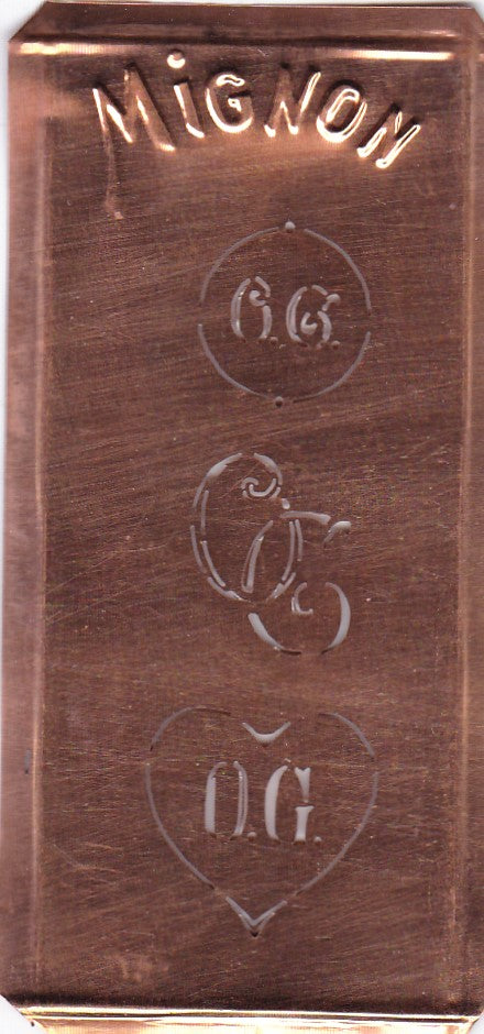 OG - Hübsche alte Kupfer Schablone mit 3 Monogramm-Ausführungen