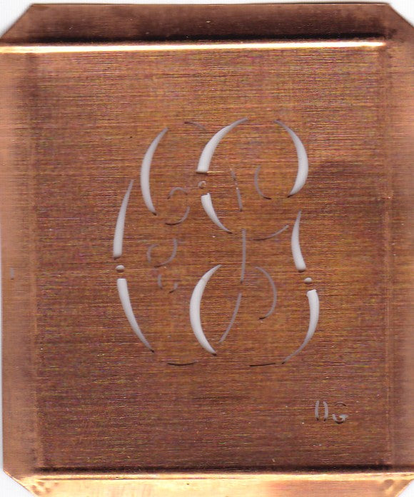 OG - Hübsche alte Kupfer Schablone mit 3 Monogramm-Ausführungen