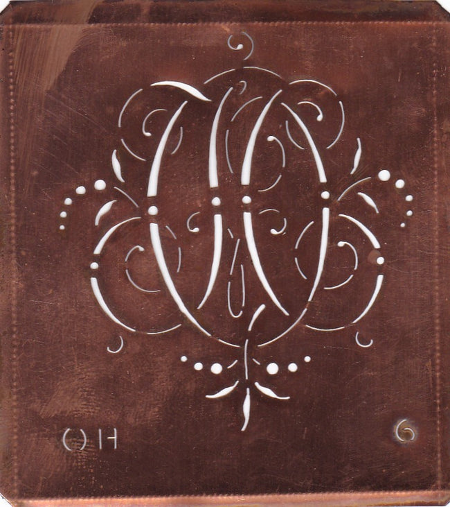 OH - Interessante Monogrammschablone aus Kupferblech