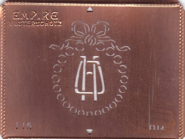 OH - Hübsche Jugendstil Kupfer Monogramm Schablone - Rarität nicht nur zum Sticken