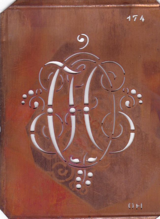 OH - Alte Monogramm Schablone mit Schnörkeln