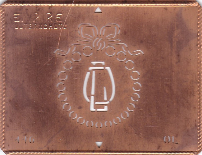 OL - Hübsche Jugendstil Kupfer Monogramm Schablone - Rarität nicht nur zum Sticken