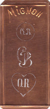 OR - Hübsche alte Kupfer Schablone mit 3 Monogramm-Ausführungen