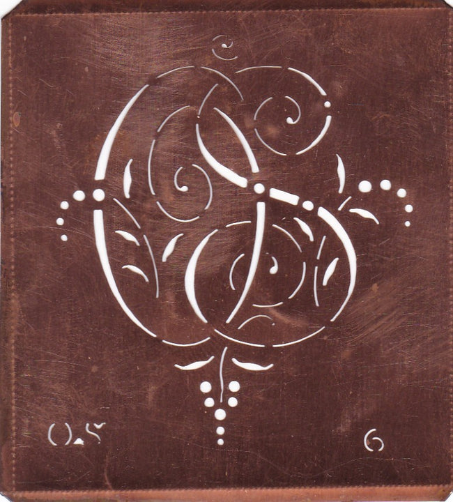 OS - Interessante Monogrammschablone aus Kupferblech