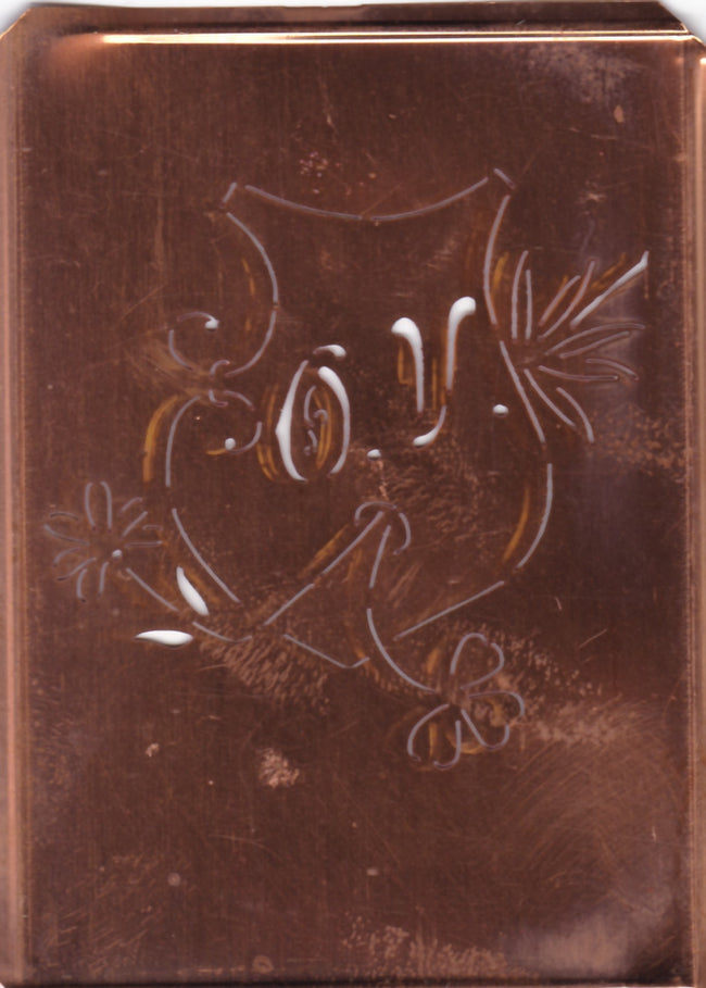 OV - Seltene Stickvorlage - Uralte Wäscheschablone mit Wappen - Medaillon