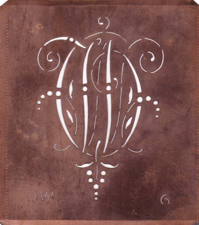 OW - Interessante Monogrammschablone aus Kupferblech