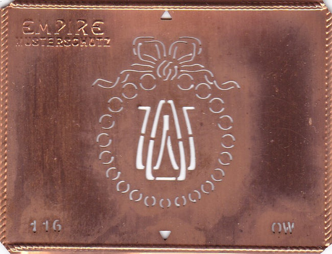 OW - Hübsche Jugendstil Kupfer Monogramm Schablone - Rarität nicht nur zum Sticken