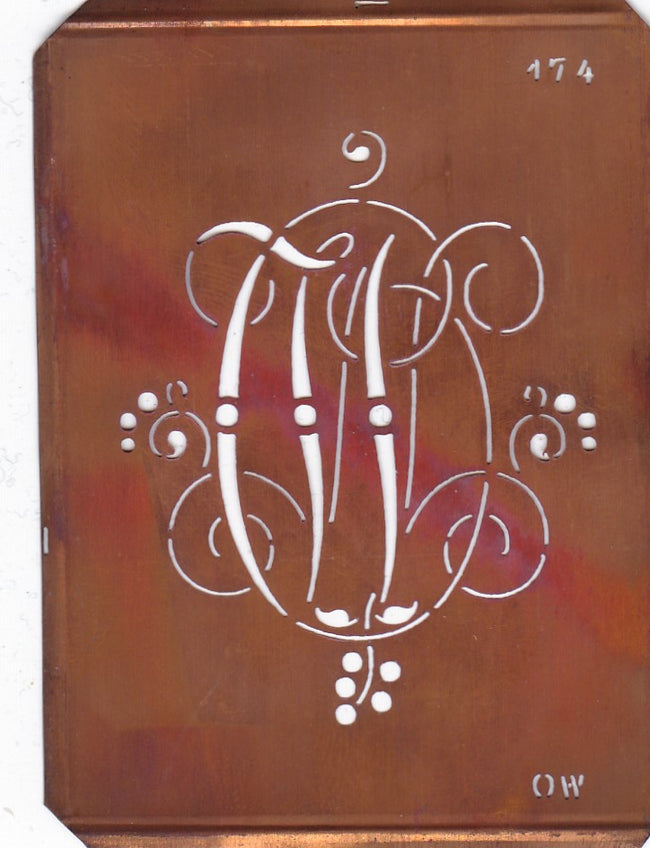 OW - Alte Monogramm Schablone mit Schnörkeln