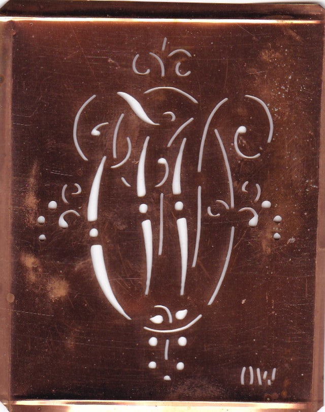 OW - Alte Monogramm Schablone mit nostalgischen Schnörkeln