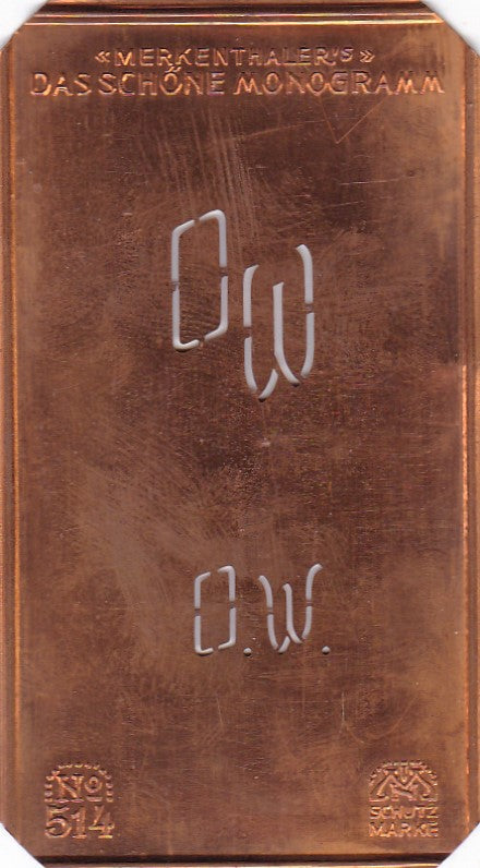www.knopfparade.de - OW - Alte kleine Monogrammschablone zum Sticken