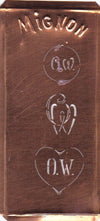 OW - Hübsche alte Kupfer Schablone mit 3 Monogramm-Ausführungen
