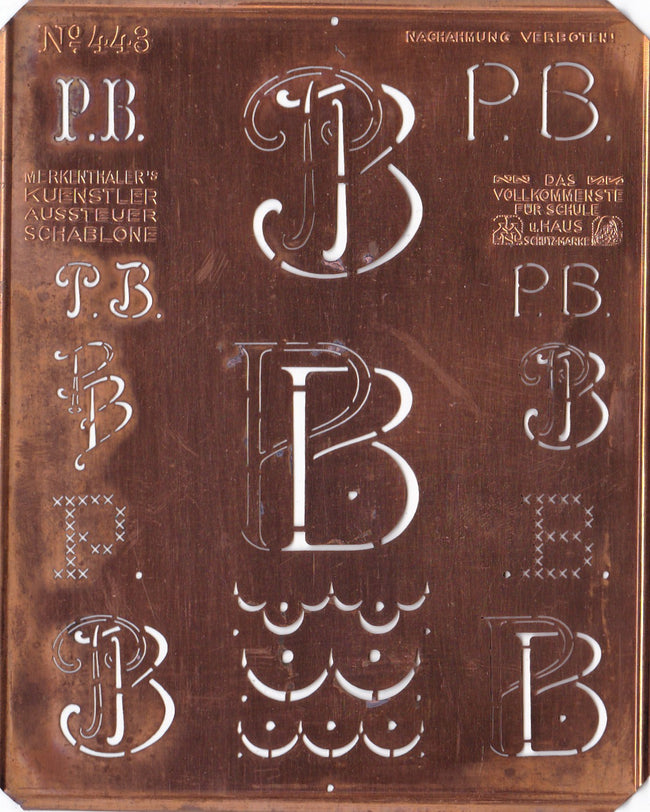 PB - Uralte Monogrammschablone aus Kupferblech