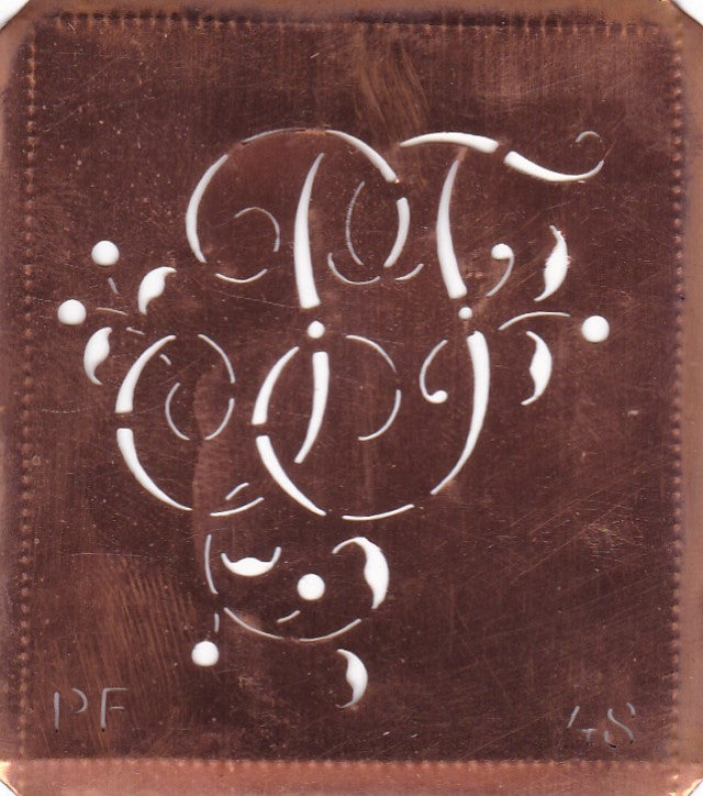 PF - Alte Schablone aus Kupferblech mit klassischem verschlungenem Monogramm 