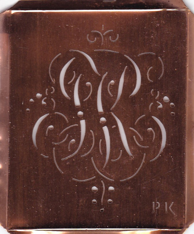 PK - Antiquität aus Kupferblech zum Sticken von Monogrammen und mehr
