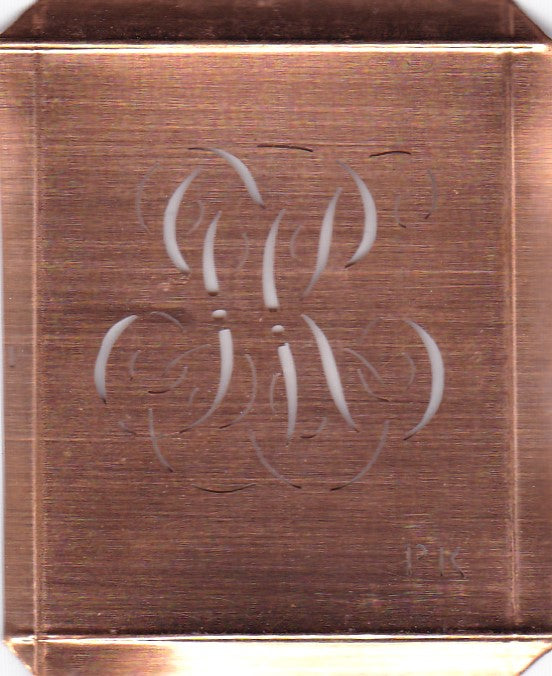 PK - Hübsche alte Kupfer Schablone mit 3 Monogramm-Ausführungen