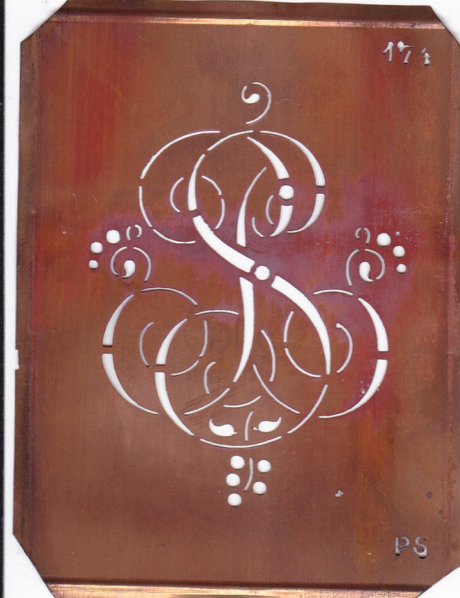 PS - Alte Monogramm Schablone mit Schnörkeln
