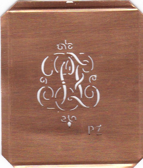 PZ - Kupferschablone mit kleinem verschlungenem Monogramm
