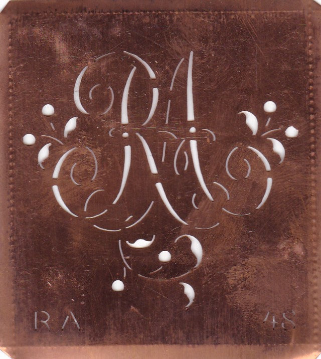 RA - Alte Schablone aus Kupferblech mit klassischem verschlungenem Monogramm