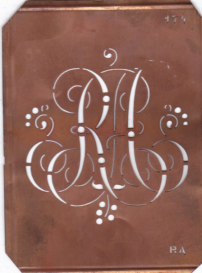 RA - Alte Monogramm Schablone mit Schnörkeln