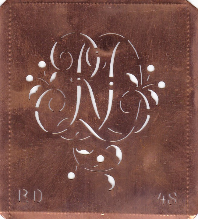 RD - Alte Schablone aus Kupferblech mit klassischem verschlungenem Monogramm 
