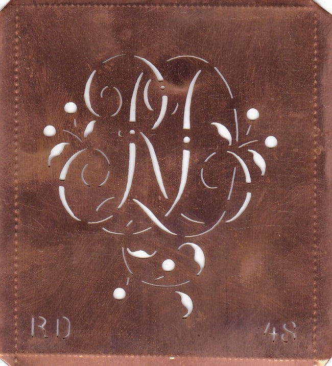 RD - Alte Schablone aus Kupferblech mit klassischem verschlungenem Monogramm