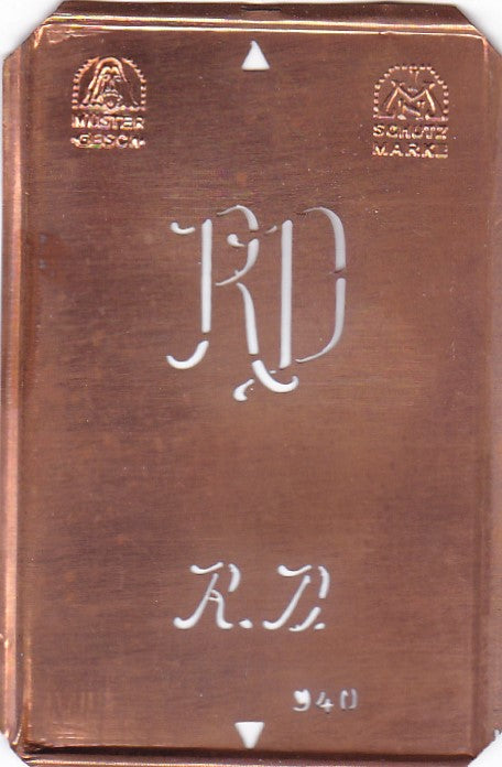 RD - Alte Monogramm Schablone nicht nur zum Sticken