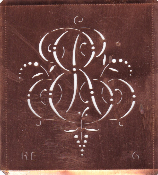 RE - Interessante Monogrammschablone aus Kupferblech