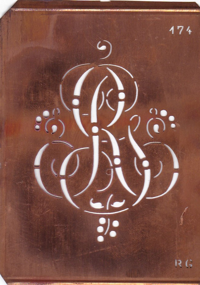 RG - Alte Monogramm Schablone mit Schnörkeln