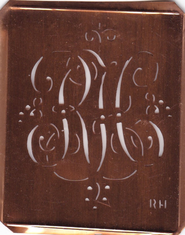 RH - Antiquität aus Kupferblech zum Sticken von Monogrammen und mehr