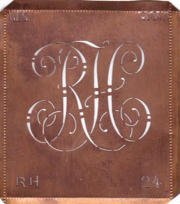 RH - Alte verschlungene Monogramm Schablone zum Sticken