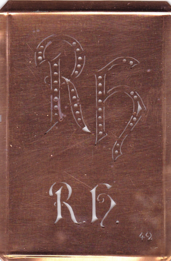 RH - Interessante alte Kupfer-Schablone zum Sticken von Monogrammen