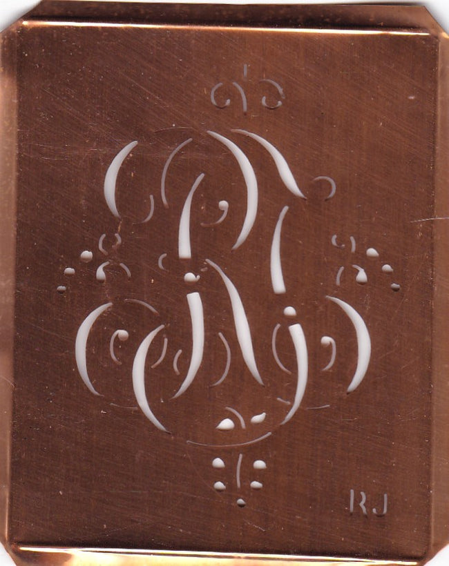RJ - Antiquität aus Kupferblech zum Sticken von Monogrammen und mehr
