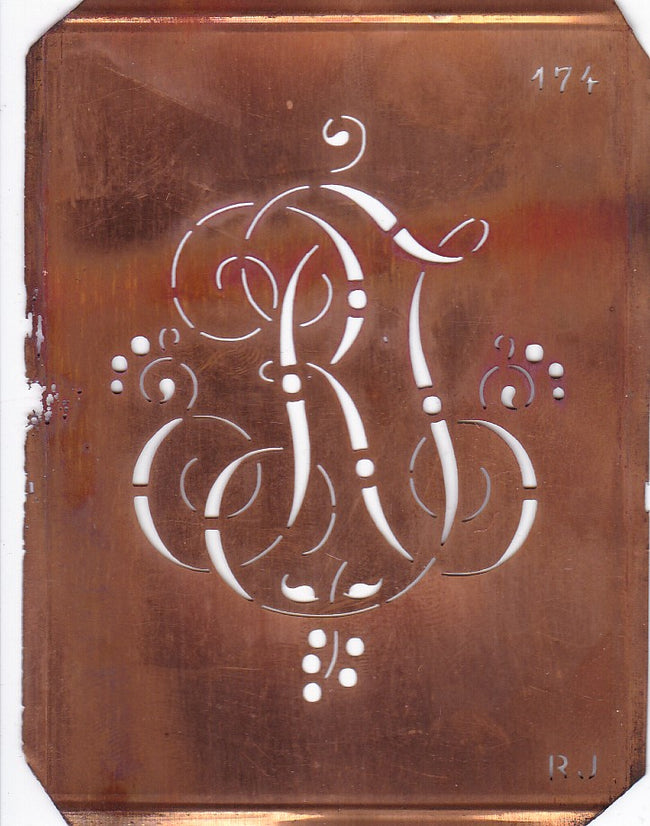 RJ - Alte Monogramm Schablone mit Schnörkeln