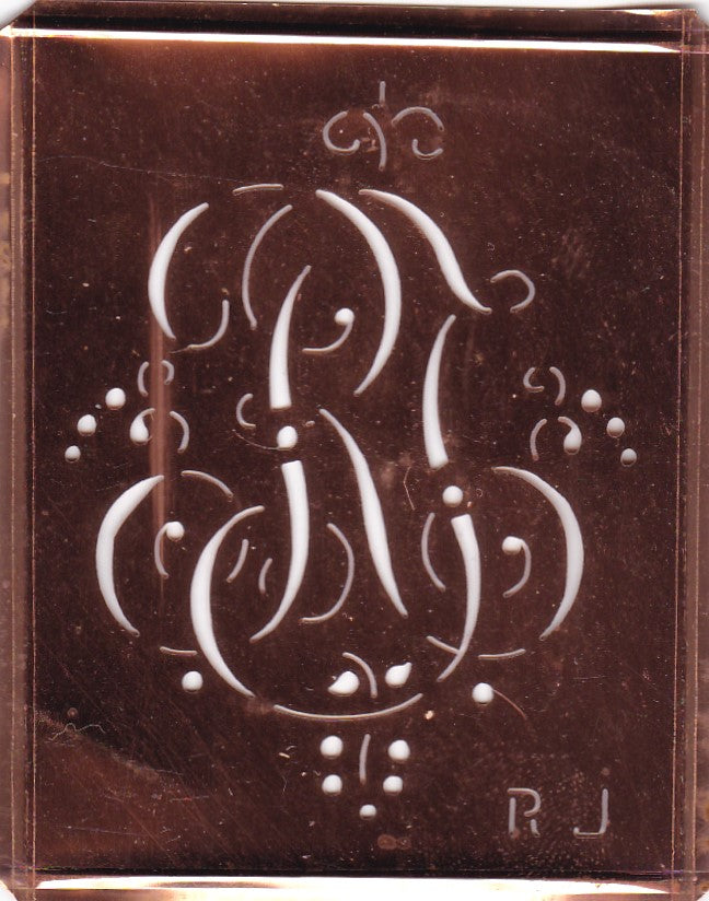 RJ - Alte Monogramm Schablone mit nostalgischen Schnörkeln