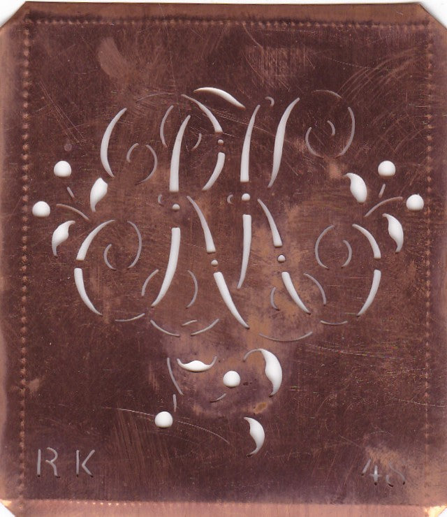 RK - Alte Schablone aus Kupferblech mit klassischem verschlungenem Monogramm 