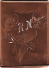 RM - Seltene Stickvorlage - Uralte Wäscheschablone mit Wappen - Medaillon