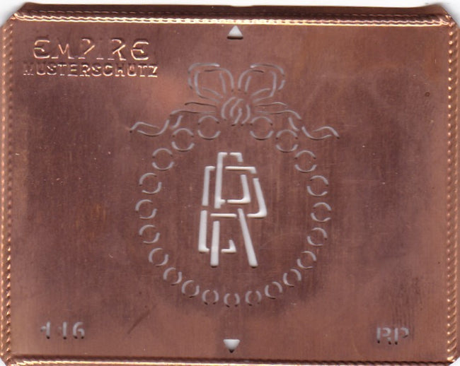 RP - Hübsche Jugendstil Kupfer Monogramm Schablone - Rarität nicht nur zum Sticken