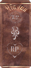 RP - Hübsche alte Kupfer Schablone mit 3 Monogramm-Ausführungen