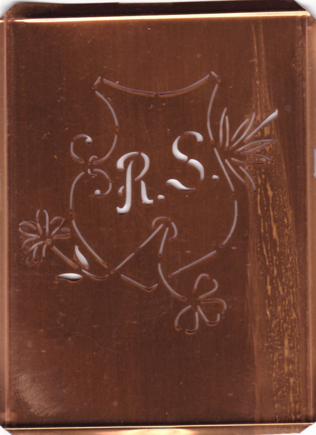 RS - Seltene Stickvorlage - Uralte Wäscheschablone mit Wappen - Medaillon