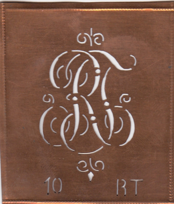 RT - Alte Monogrammschablone aus Kupfer