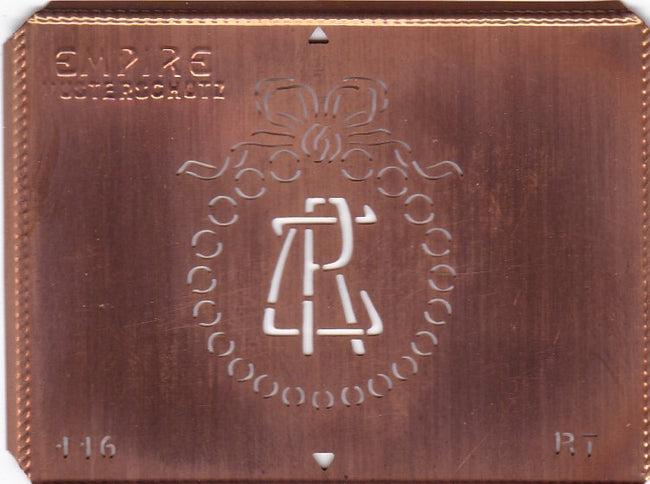 RT - Hübsche Jugendstil Kupfer Monogramm Schablone - Rarität nicht nur zum Sticken