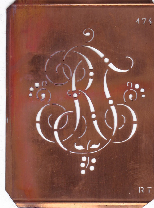 RT - Alte Monogramm Schablone mit Schnörkeln