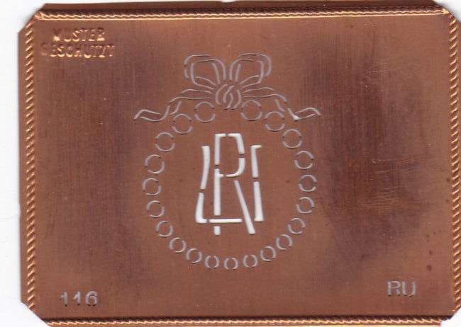 RU - Hübsche Jugendstil Kupfer Monogramm Schablone - Rarität nicht nur zum Sticken