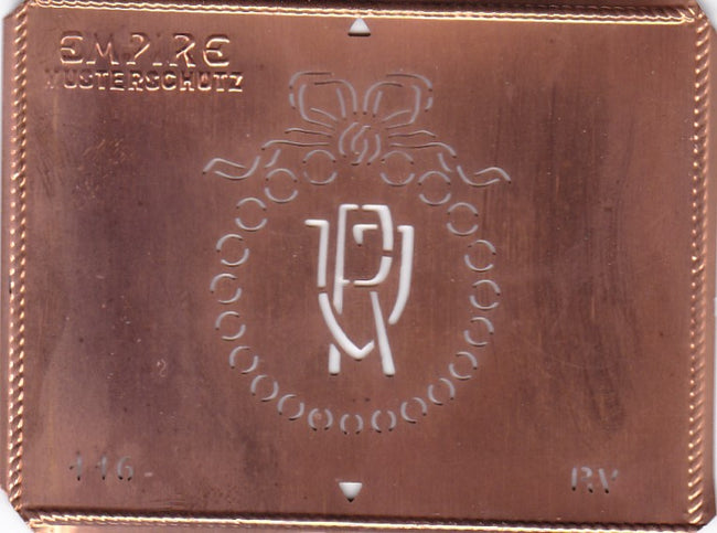RV - Hübsche Jugendstil Kupfer Monogramm Schablone - Rarität nicht nur zum Sticken