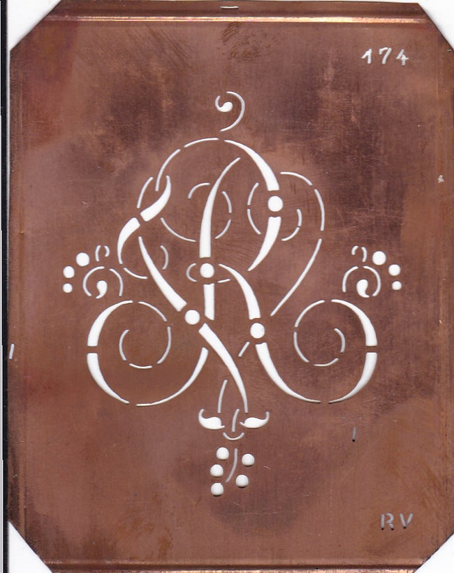RV - Alte Monogramm Schablone mit Schnörkeln