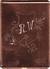 RW - Seltene Stickvorlage - Uralte Wäscheschablone mit Wappen - Medaillon