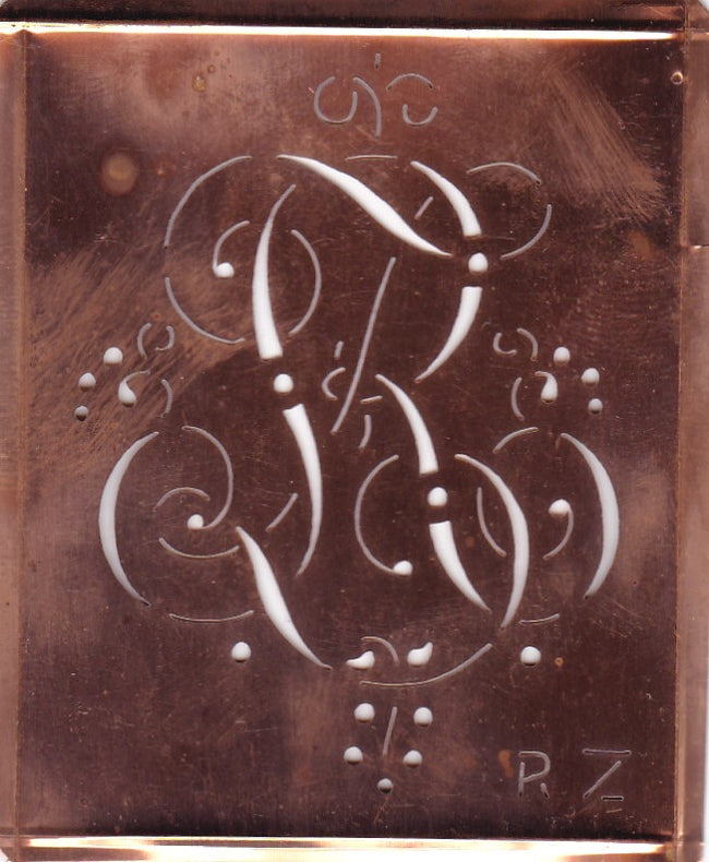RZ - Alte Monogramm Schablone mit nostalgischen Schnörkeln